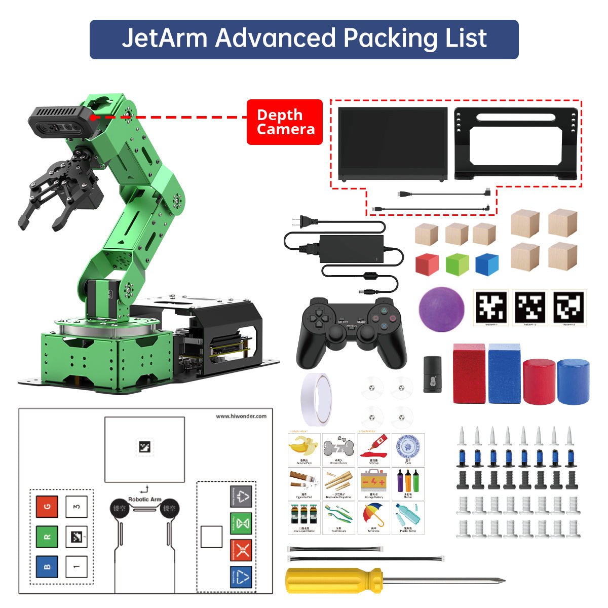 Hiwonder JetArm Pro ROS1 ROS2 3D Vision Robot, with Multimodal AI Model (ChatGPT), AI Voice and Vision Interaction, Support Chassis, Sliding Rail, Conveyor Belt Add-on Hiwonder JetArm Pro ROS1 ROS2 3D Vision Robot, with Multimodal AI Model (ChatGPT), AI Voice and Vision Interaction, Support Chassis, Sliding Rail, Conveyor Belt Add-on